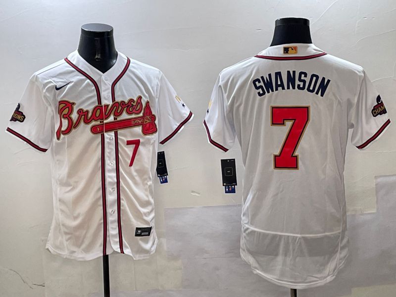 Men Atlanta Braves #7 Swanson White Gold Elite 2025 Nike MLB Jersey style 3